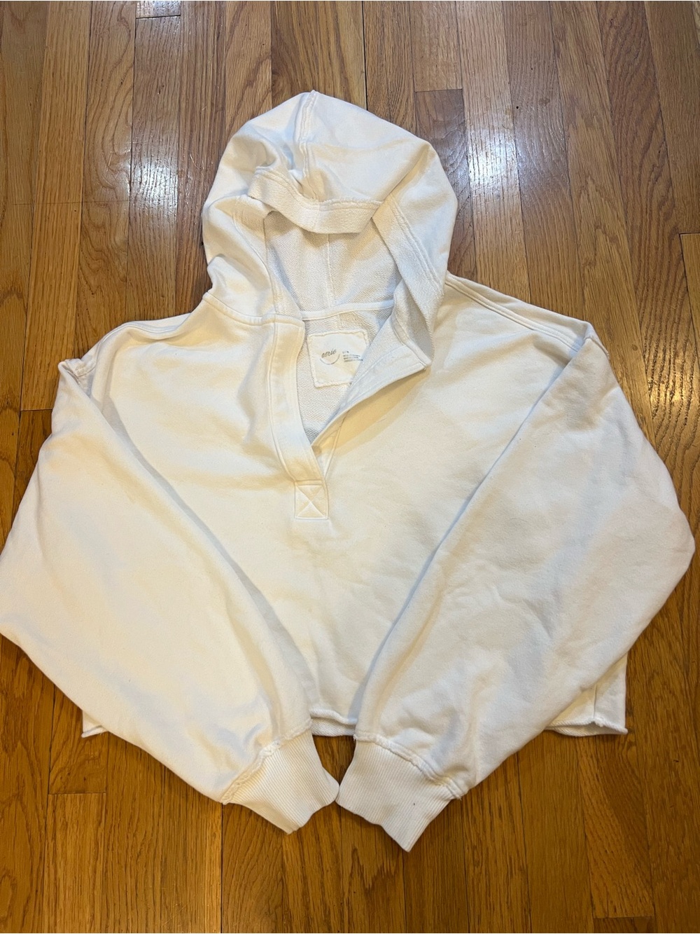 aerie White Cropped Hooded Pullover Sweatshirt